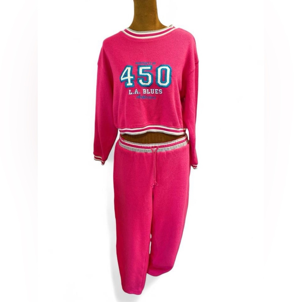 Vintage Y2K L.A. Blues Cropped Sweatshirt+ Sweatpants Athletic Gym Lounge Set
